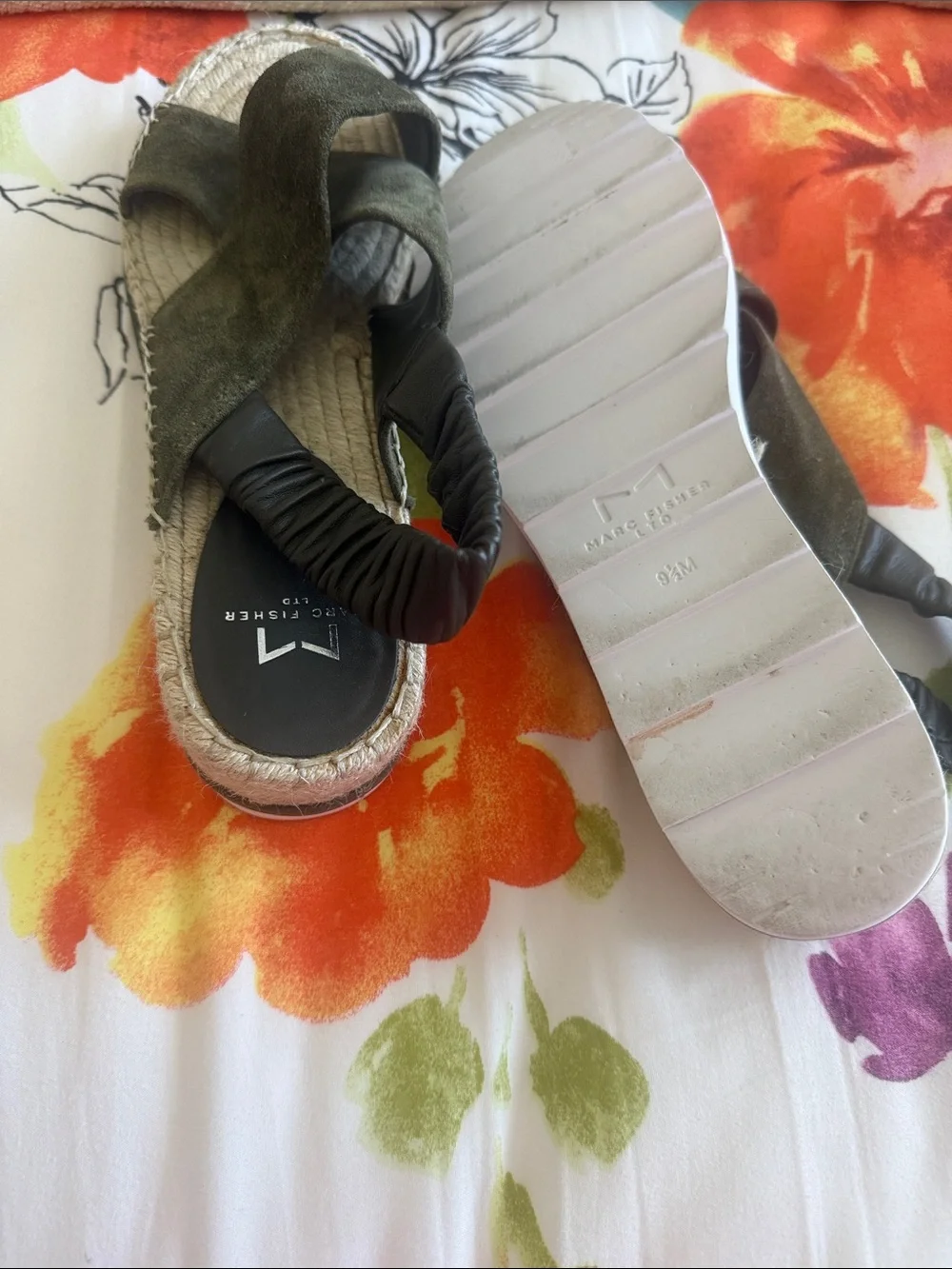 Marc Fisher Olive Green Suede Crisscross Espadrille Slingback Sandals